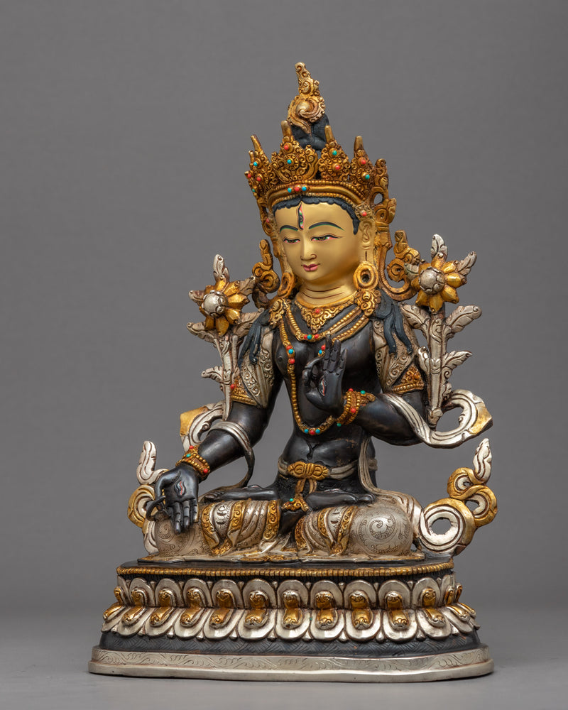 White Tara Female Buddha Statue | Tibetan Tara Art Plated with Gold