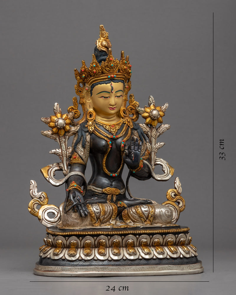 White Tara Female Buddha Statue | Tibetan Tara Art Plated with Gold