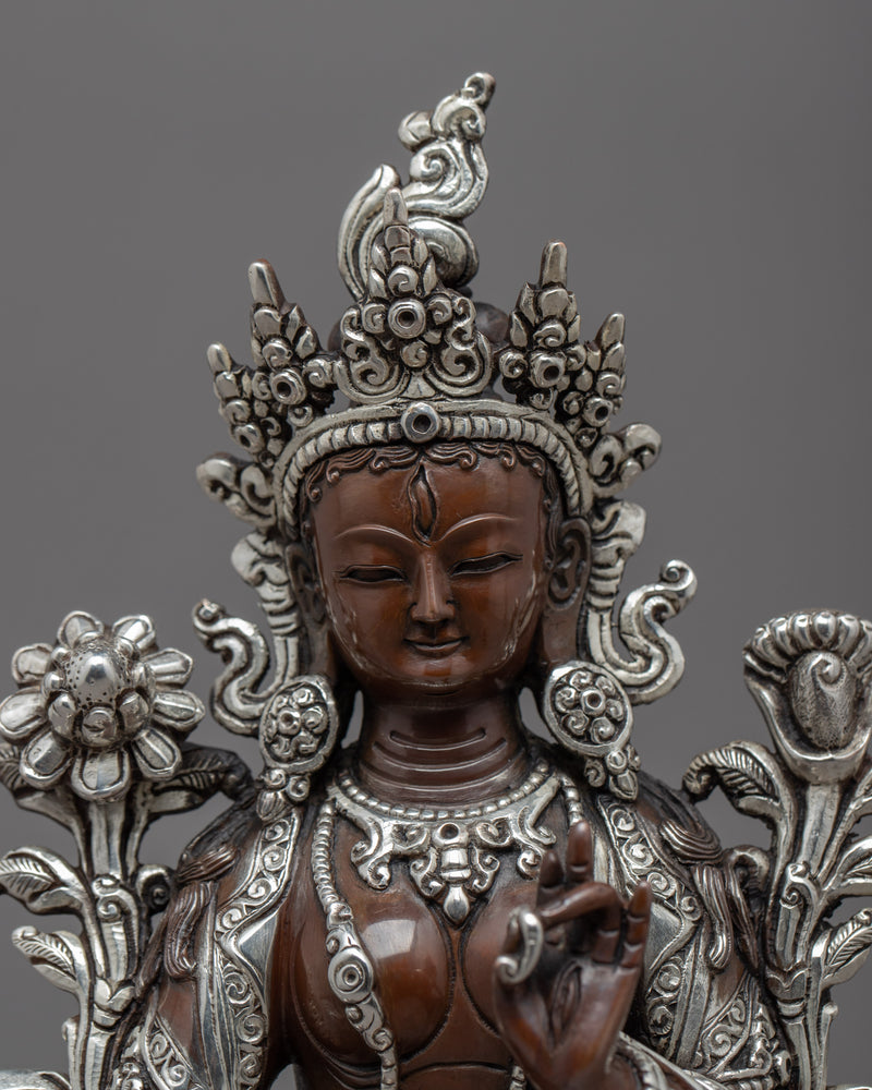 White Tara Silver Plated Statue | Handmade Buddhist Female Goddess