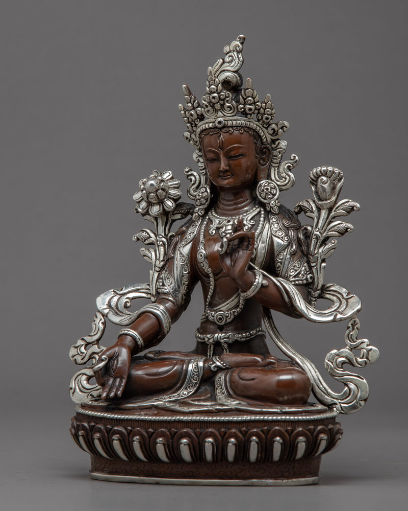 White Tara Silver Plated Statue | Handmade Buddhist Female Goddess