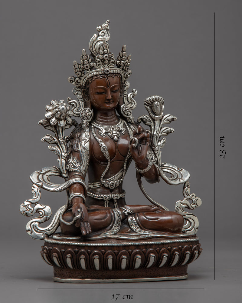 White Tara Silver Plated Statue | Handmade Buddhist Female Goddess