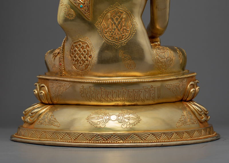 Traditional Seated Buddha Sculpture | Gold Gilded Statue For Meditation