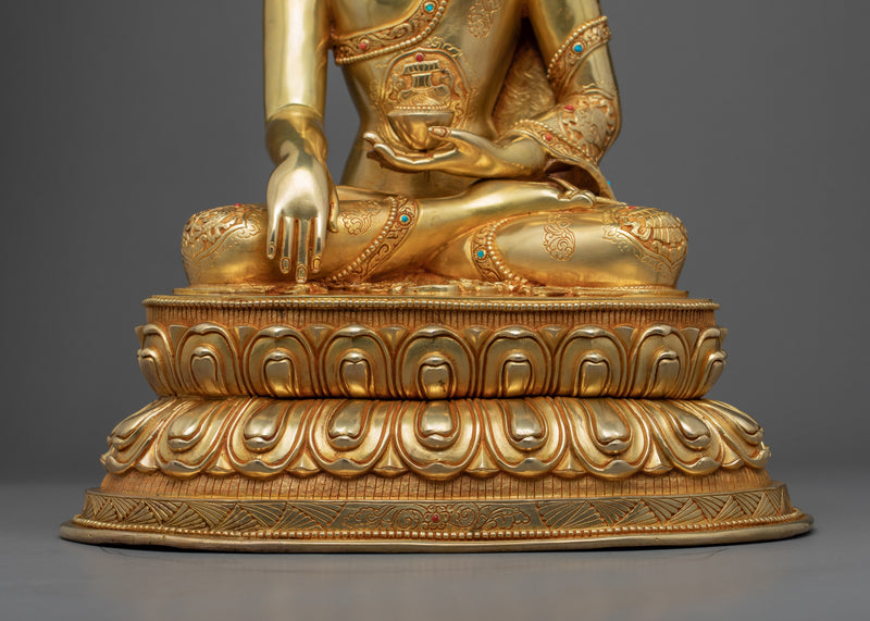 Traditional Seated Buddha Sculpture | Gold Gilded Statue For Meditation