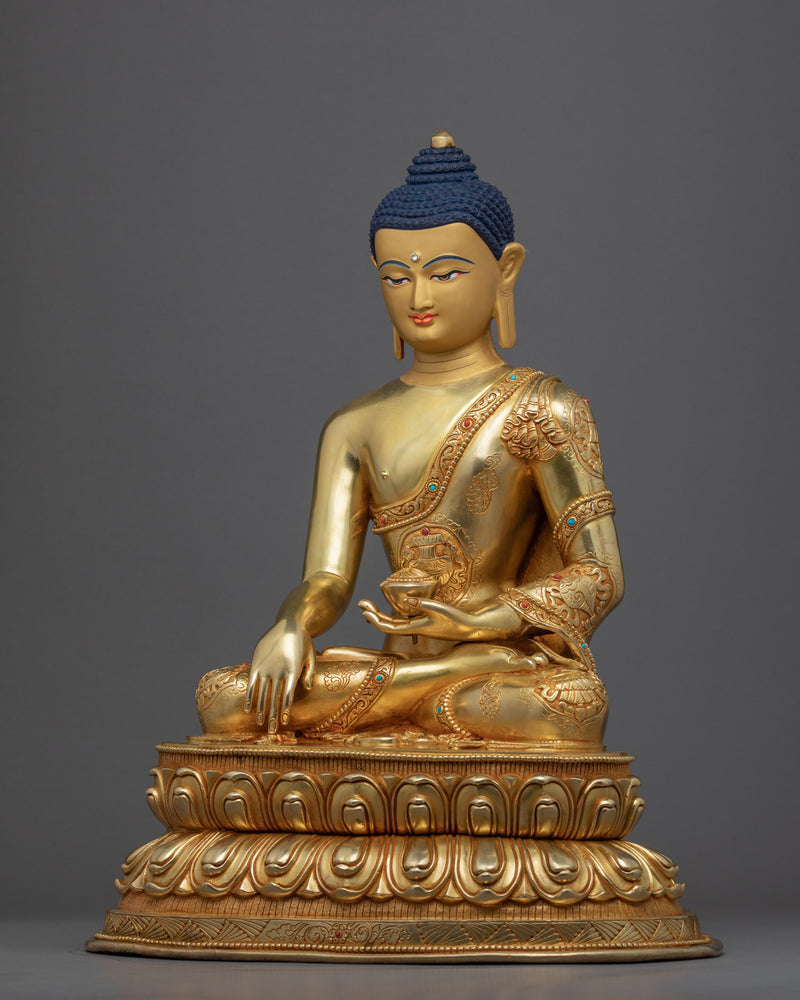 Traditional Seated Buddha Sculpture | Gold Gilded Statue For Meditation