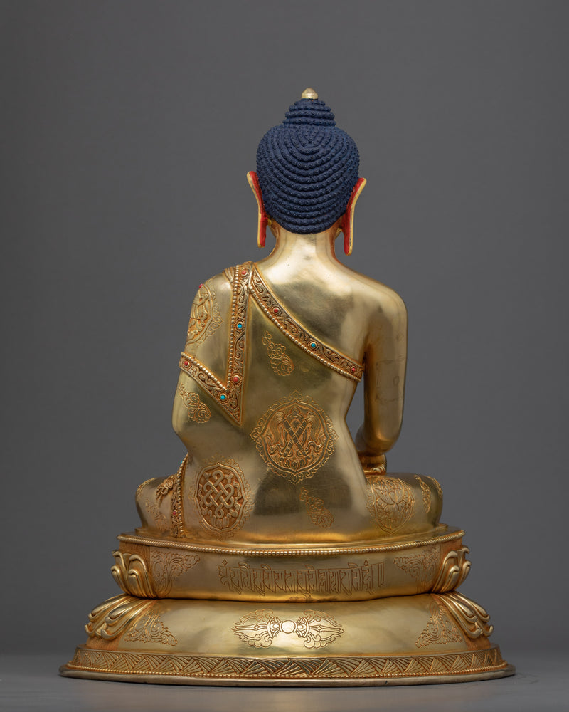 Traditional Seated Buddha Sculpture | Gold Gilded Statue For Meditation