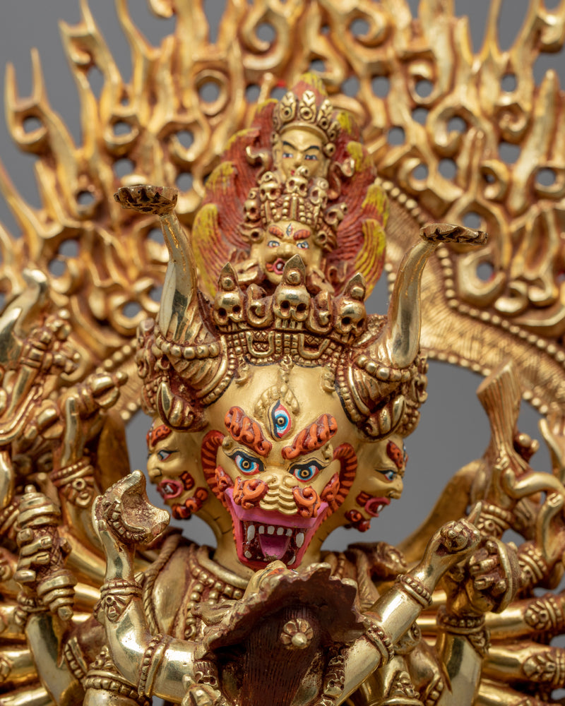 Gold Gilded Yamantaka Himalayan Art | Traditional Tibetan Yidam Artcraft