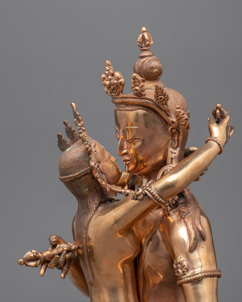 Vajrasattva and Consort Statue | Gold Gilded Statue For Meditation