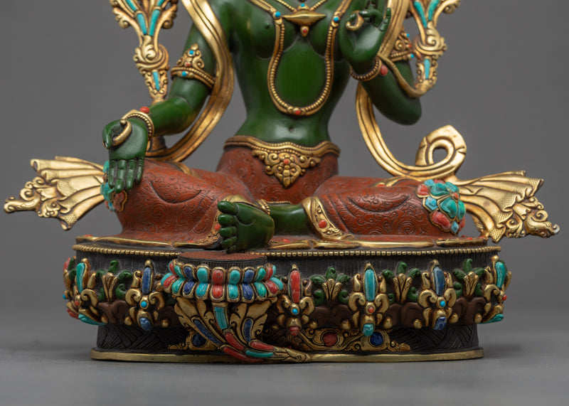 Green Tara Chant Statue | Buddhist Deity Figurine For Ritual