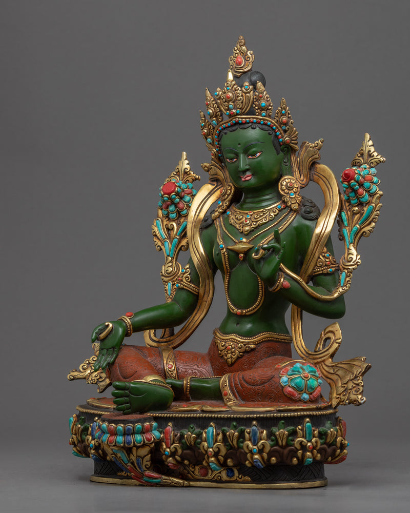 Green Tara Chant Statue | Buddhist Deity Figurine For Ritual