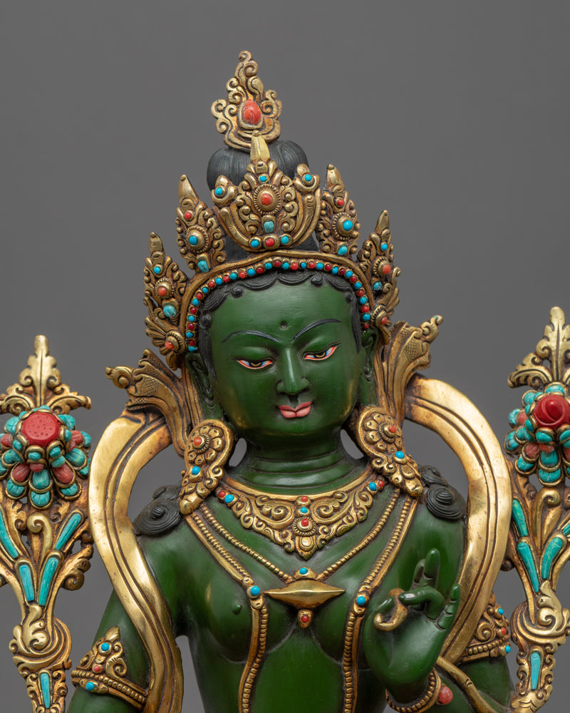 Green Tara Chant Statue | Buddhist Deity Figurine For Ritual