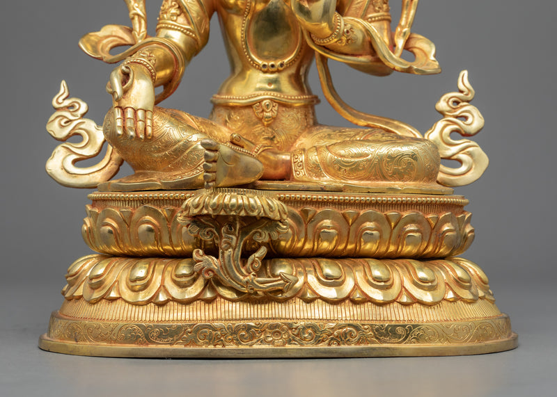 Green Tara Goddess Buddhism Sculpture | Hand-Carved Female Buddha Artwork