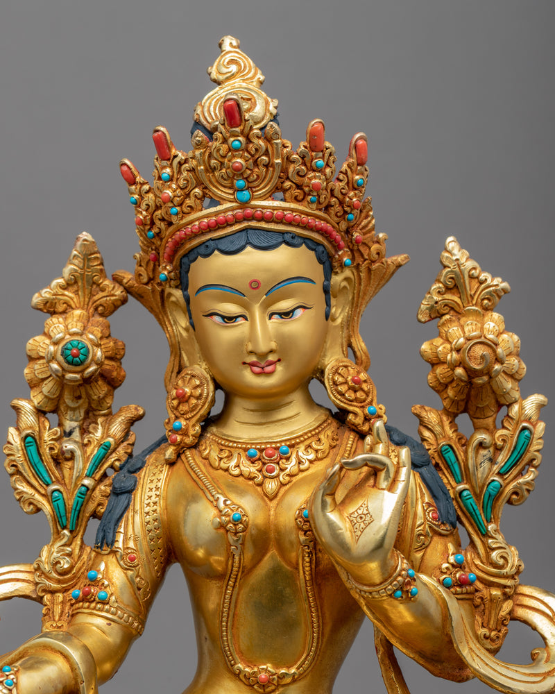 Green Tara Buddha Art Sculpture | Tibetan Sgrol-ljang Artwork