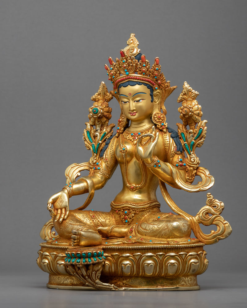 Green Tara Buddha Art Sculpture | Tibetan Sgrol-ljang Artwork