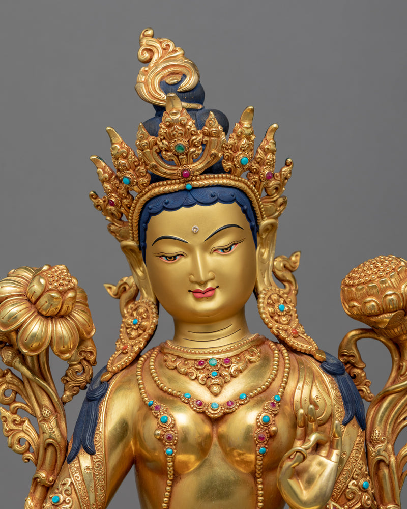 Gold Gilded Mother Tara Sculpture | Himalayan Female Buddha Statue