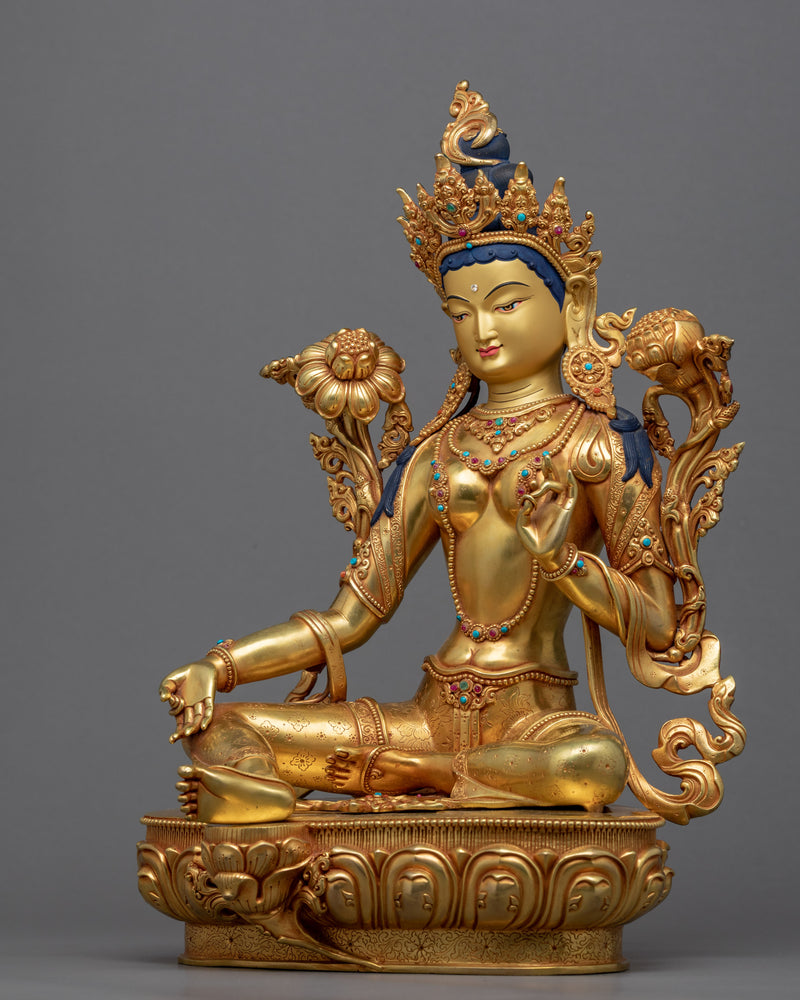 Gold Gilded Mother Tara Sculpture | Himalayan Female Buddha Statue