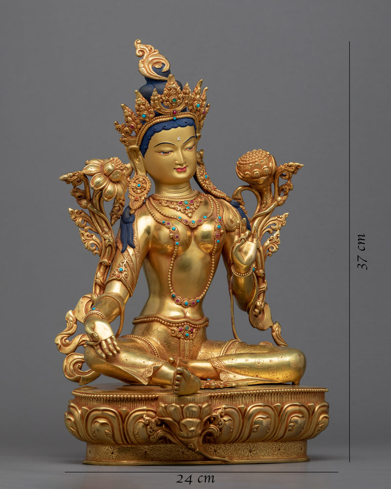 Gold Gilded Mother Tara Sculpture | Himalayan Female Buddha Statue