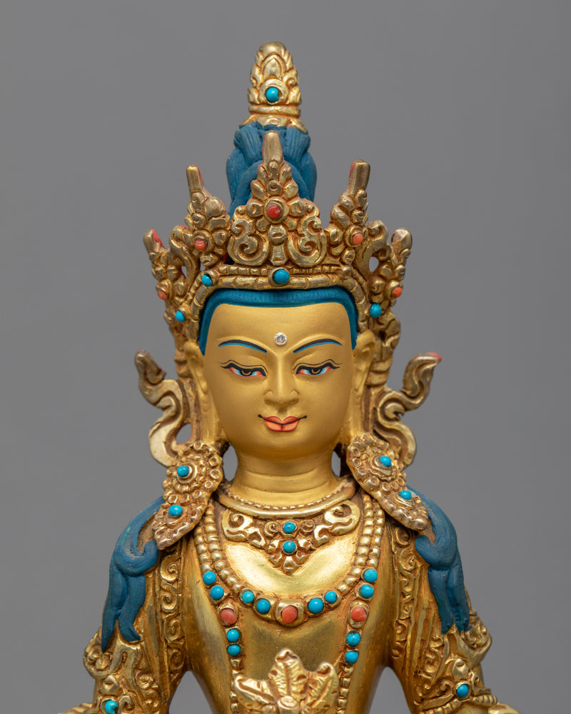 Amitayus Hayagriva Statue | Bodhisattva Amitayus Gold Gilded Sculpture