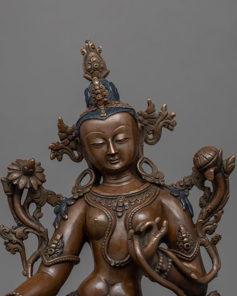 Green Tara Copper Statue | Traditionally Hand-Carved Mother Tara Artwork