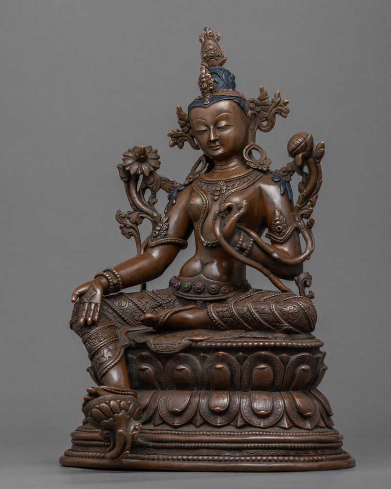 Green Tara Copper Statue | Traditionally Hand-Carved Mother Tara Artwork