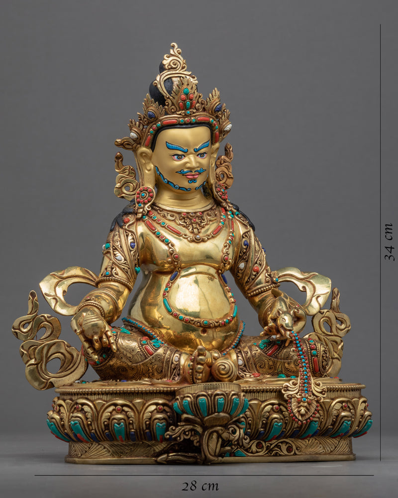 Dzambhala Empowerment Statue | Jambhala Deity Holding Jewel Spitting Mongoose Art