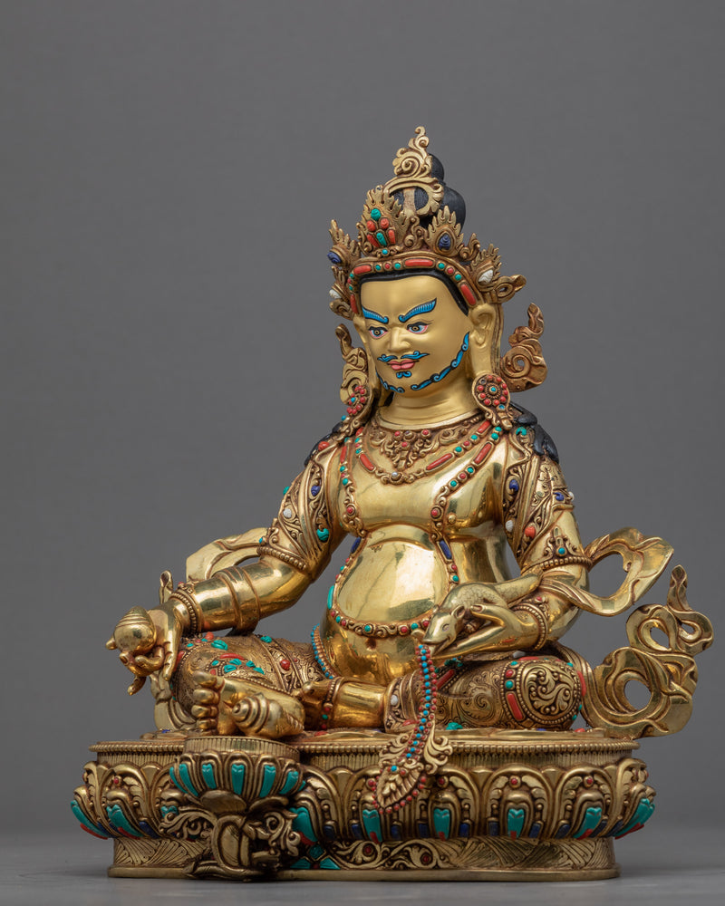 Dzambhala Empowerment Statue | Jambhala Deity Holding Jewel Spitting Mongoose Art