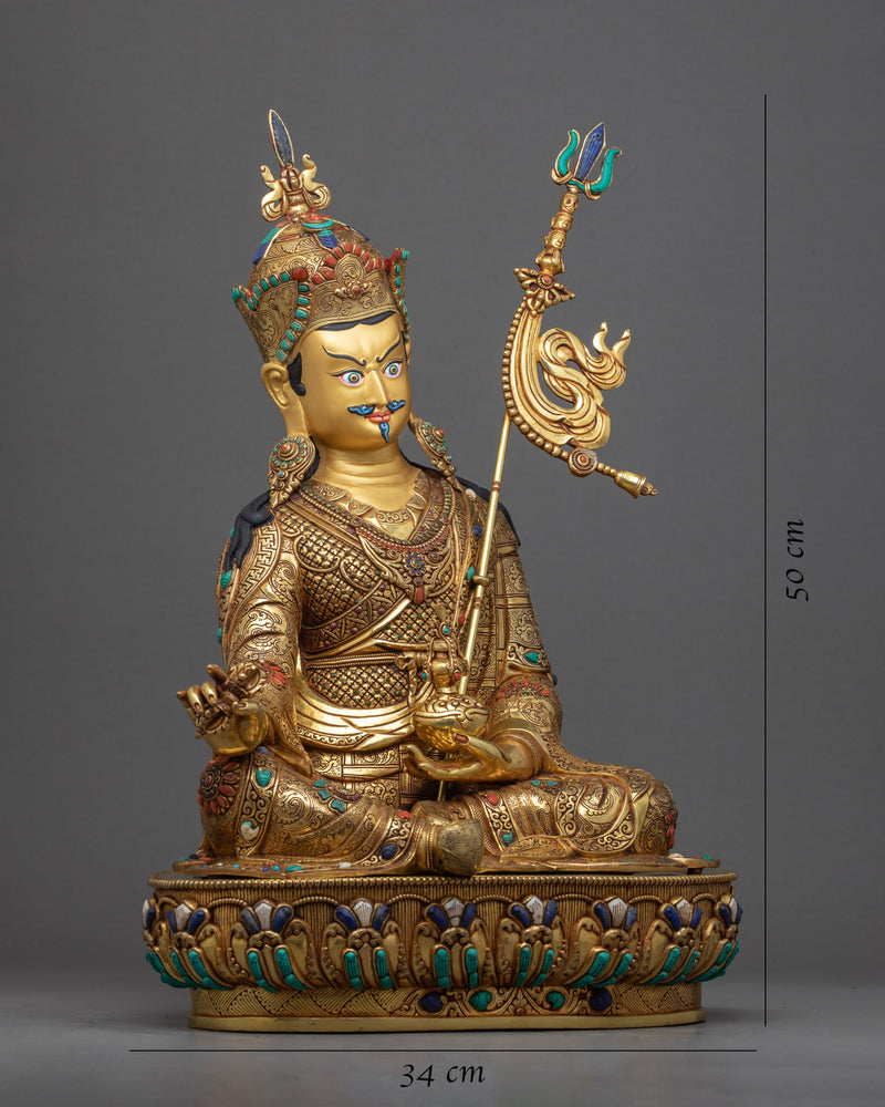 Guru Rinpoche Meditation Sculpture | Gold Gilded on Copper Body Statue of Padmasambhava