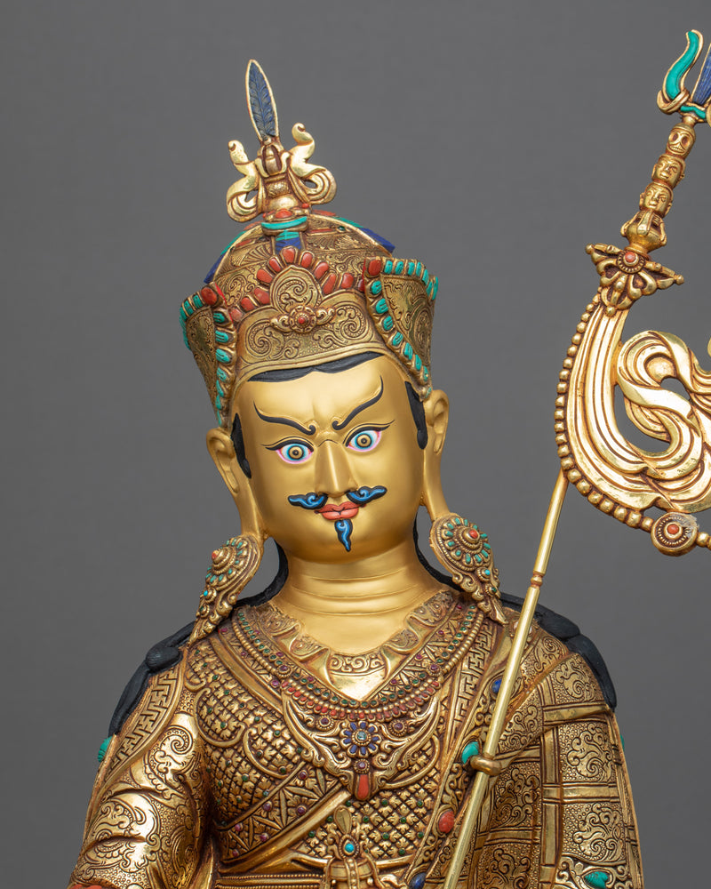 Guru Rinpoche Meditation Sculpture | Gold Gilded on Copper Body Statue of Padmasambhava