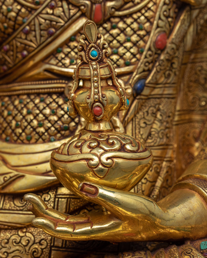 Guru Rinpoche Meditation Sculpture | Gold Gilded on Copper Body Statue of Padmasambhava