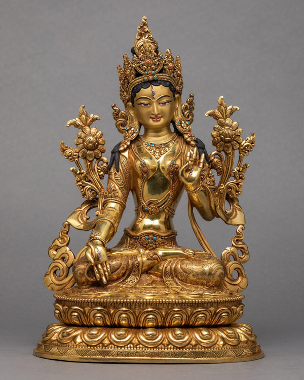 White Tara Statue | Gold Plated  | Himalayan Buddhist Art