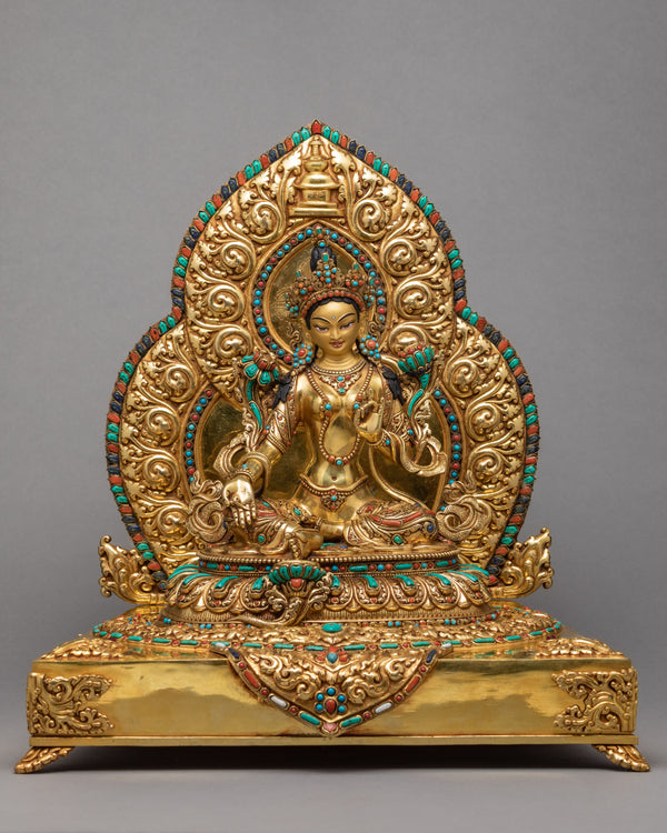 Rare Green Tara Throne Statue