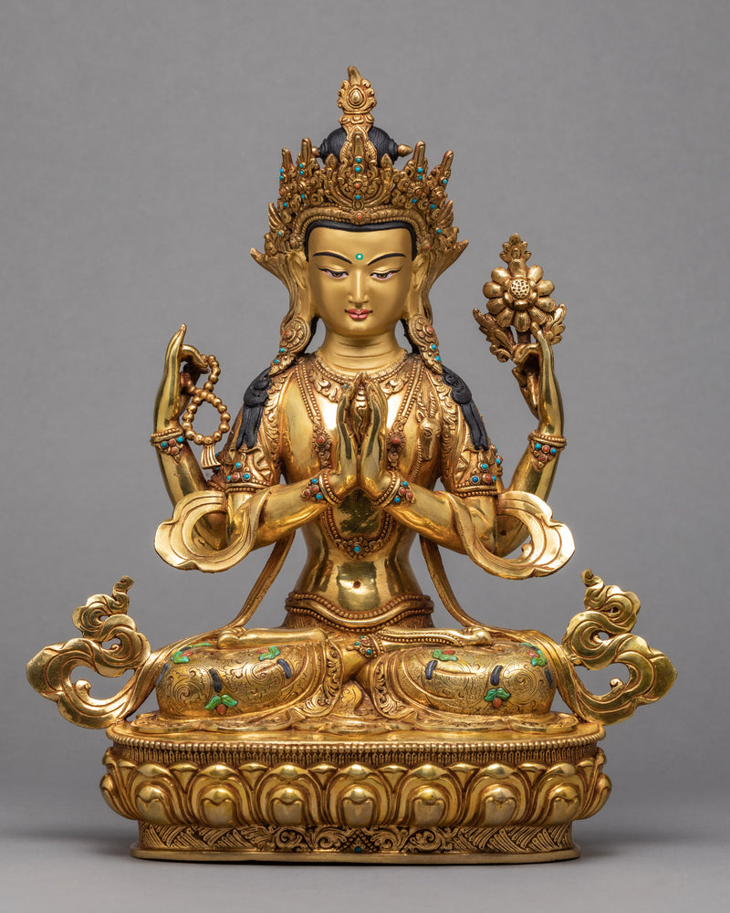 Chenrezig Statue | Plated With Gold Buddhist Sculpture