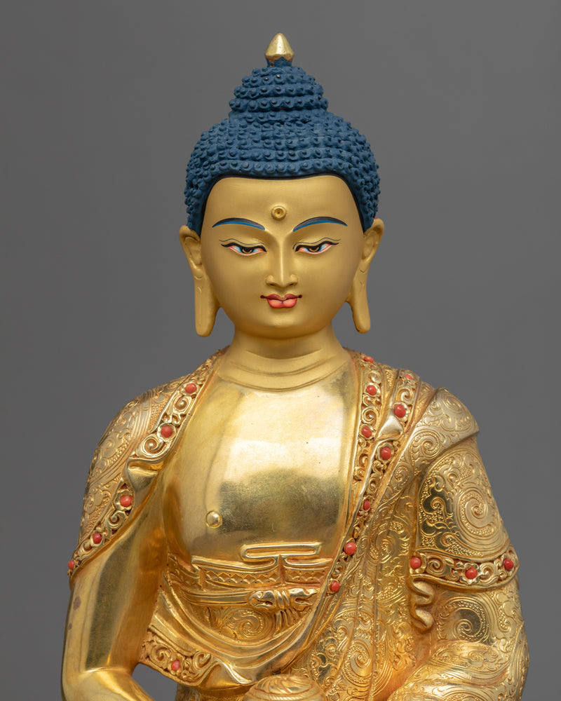 Buddha Amitabha Prayer Sculpture | Gold-Gilded Hand Carved Amitabha Statue