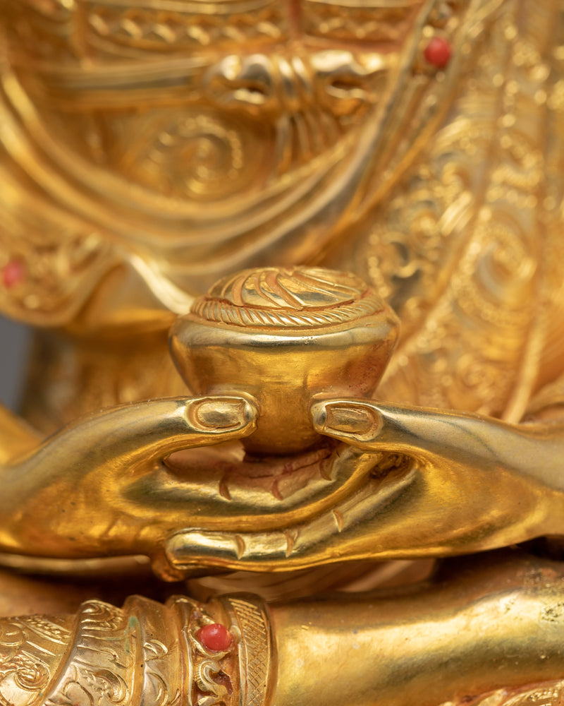 Buddha Amitabha Prayer Sculpture | Gold-Gilded Hand Carved Amitabha Statue