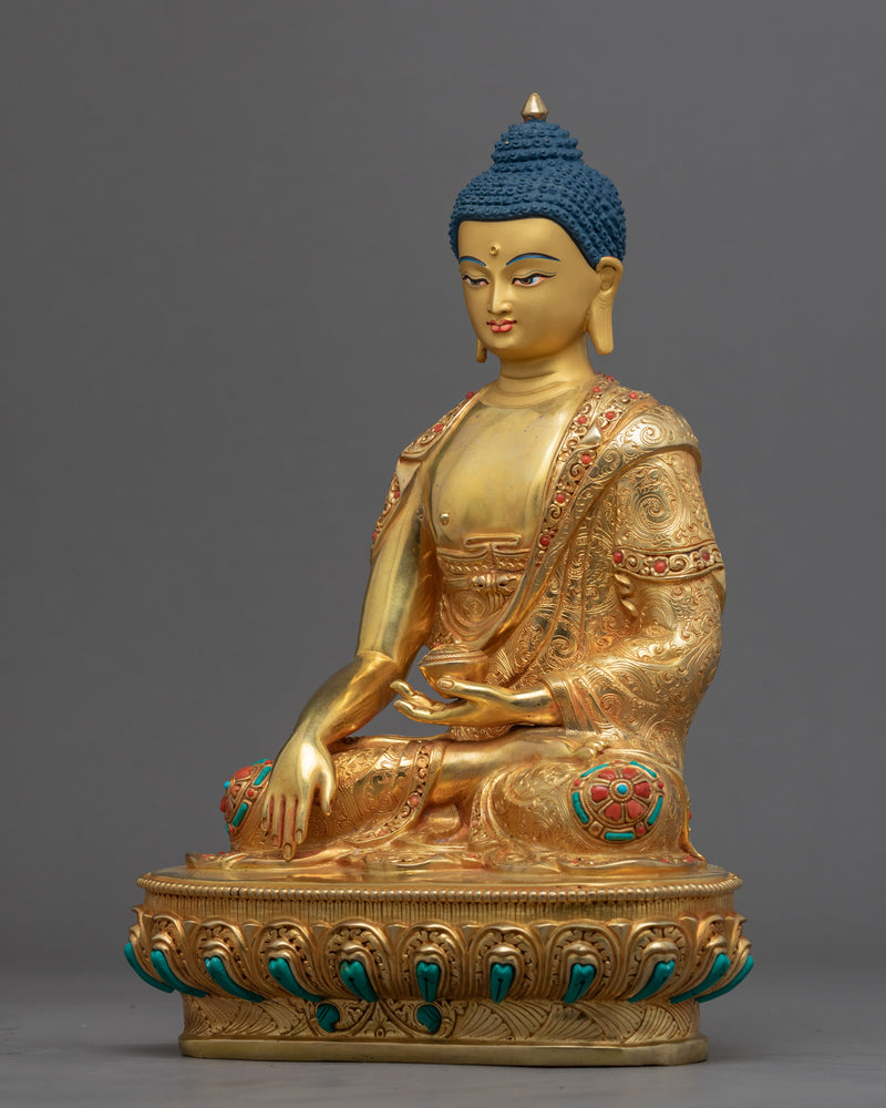 Historical Enlightened Buddha Statue | Himalayan Gold Gilded Statue For Meditation