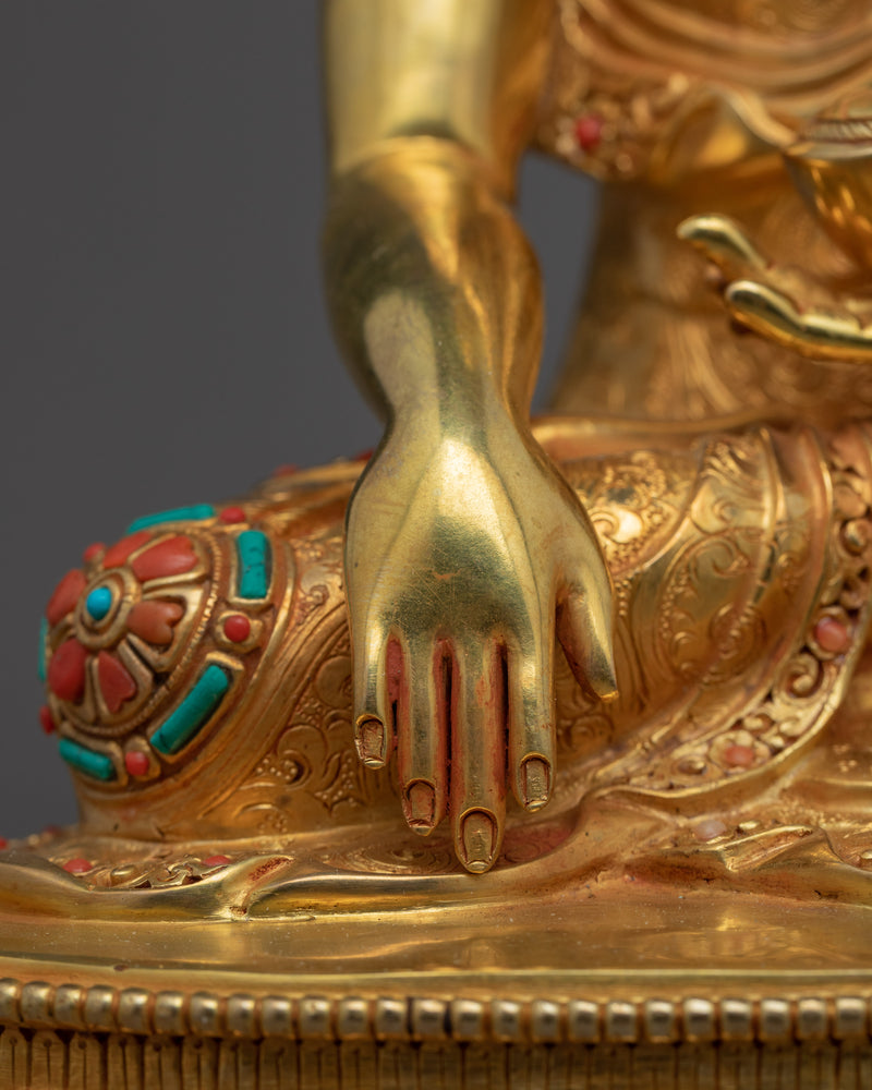 Historical Enlightened Buddha Statue | Himalayan Gold Gilded Statue For Meditation