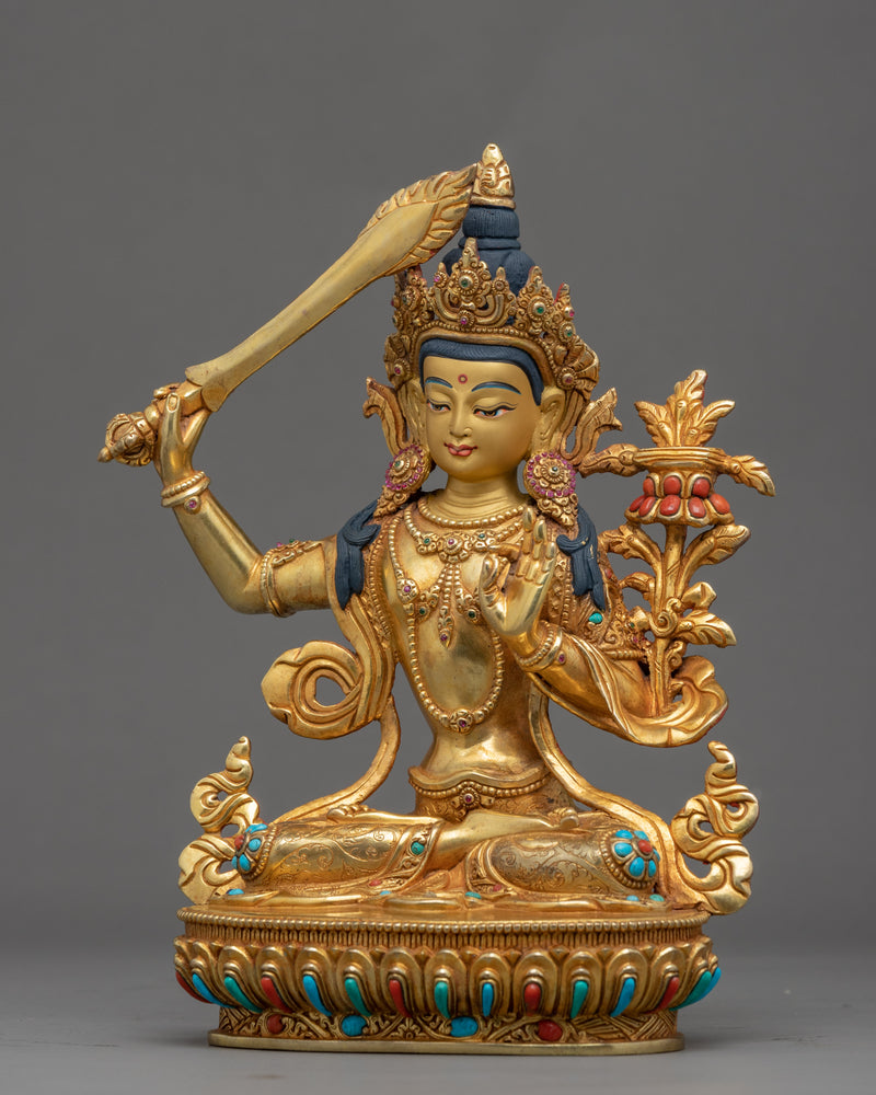 Manjushri Meditation Sculpture | Sword Of Knowledge Clutching Deity Manjushri Statue