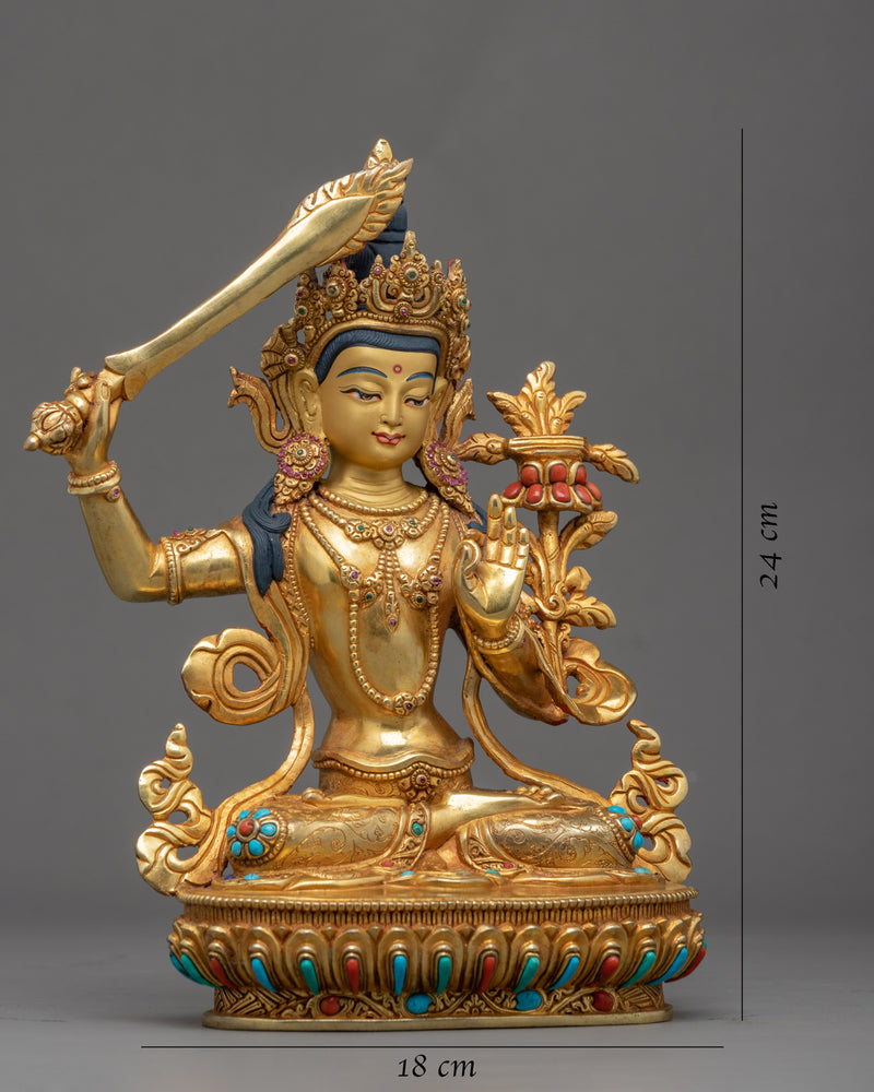 Manjushri Meditation Sculpture | Sword Of Knowledge Clutching Deity Manjushri Statue