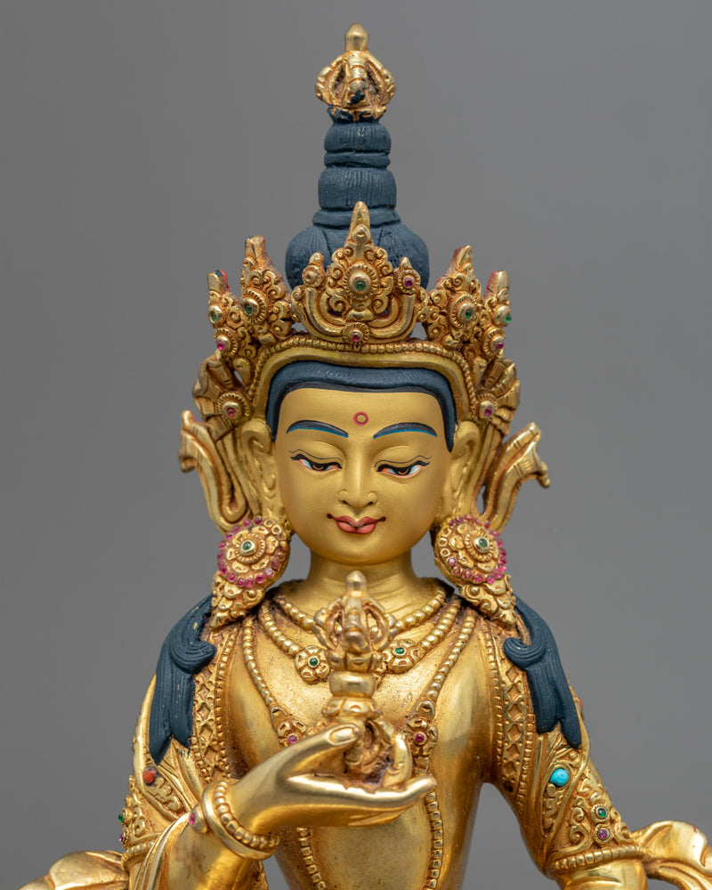 Gold Gilded Practice Statue Of Mantra Vajrasattva | Tibetan Art Plated with Gold