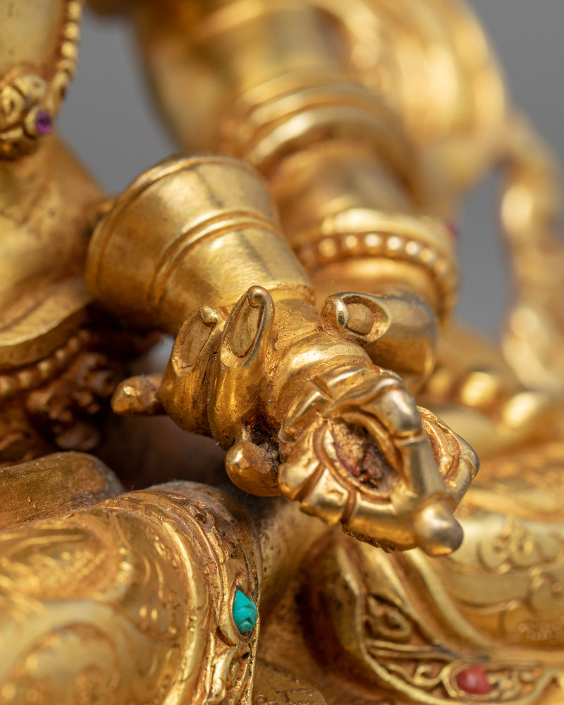 Gold Gilded Practice Statue Of Mantra Vajrasattva | Tibetan Art Plated with Gold