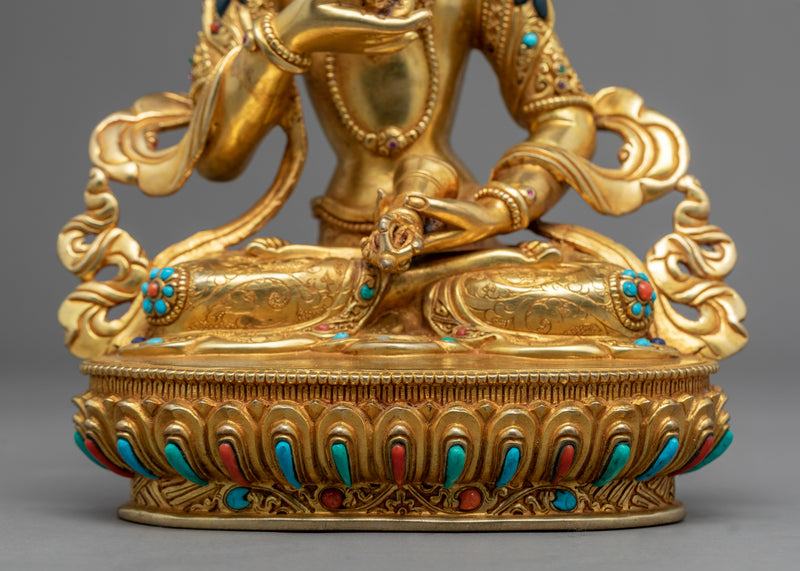 Gold Gilded Practice Statue Of Mantra Vajrasattva | Tibetan Art Plated with Gold