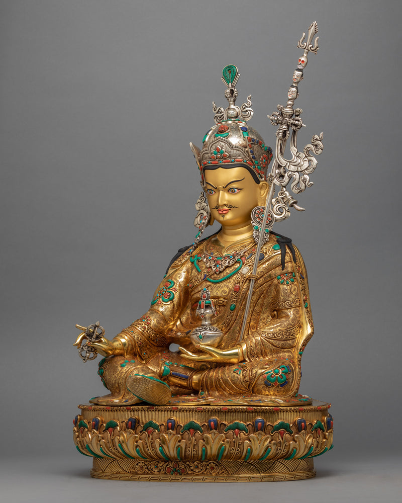 Lotus Born Master Guru Rinpoche Gold Statue | Tibetan Master Padmasambhava Gold-Giled Artcraft