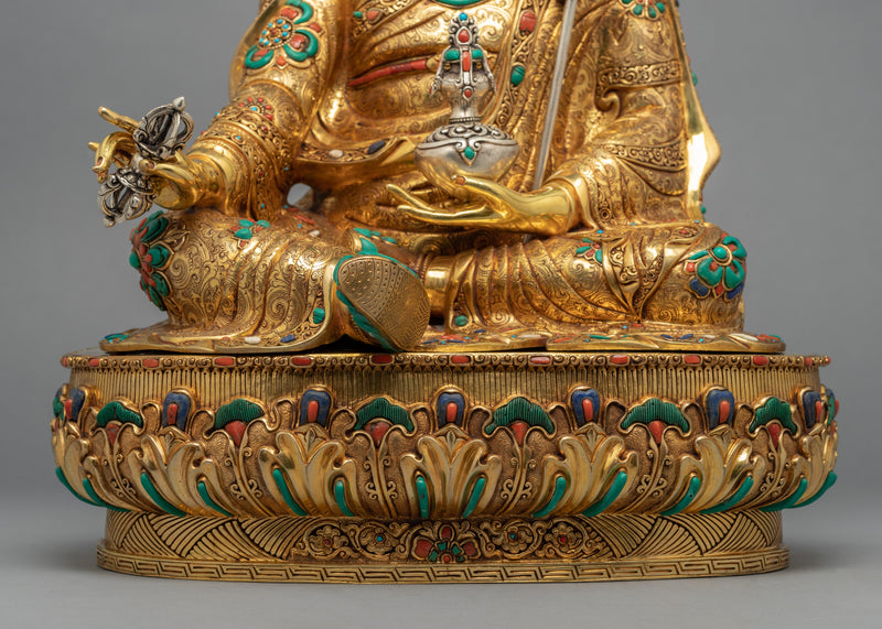 Lotus Born Master Guru Rinpoche Gold Statue | Tibetan Master Padmasambhava Gold-Giled Artcraft