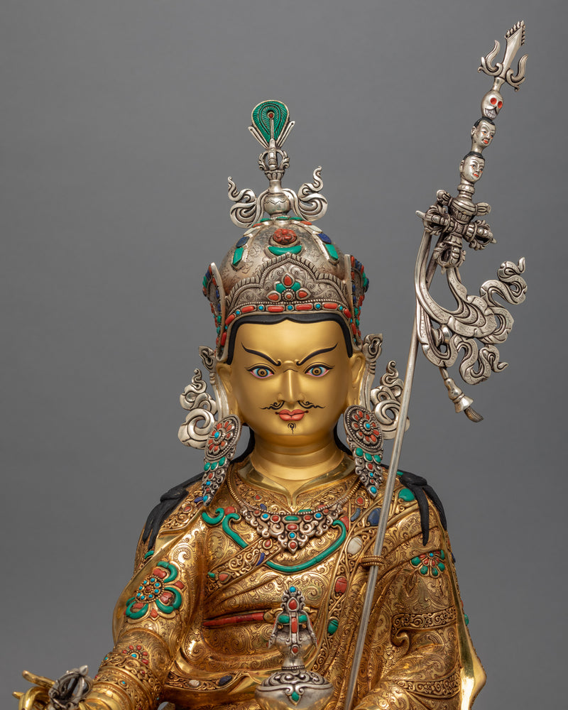 Lotus Born Master Guru Rinpoche Gold Statue | Tibetan Master Padmasambhava Gold-Giled Artcraft