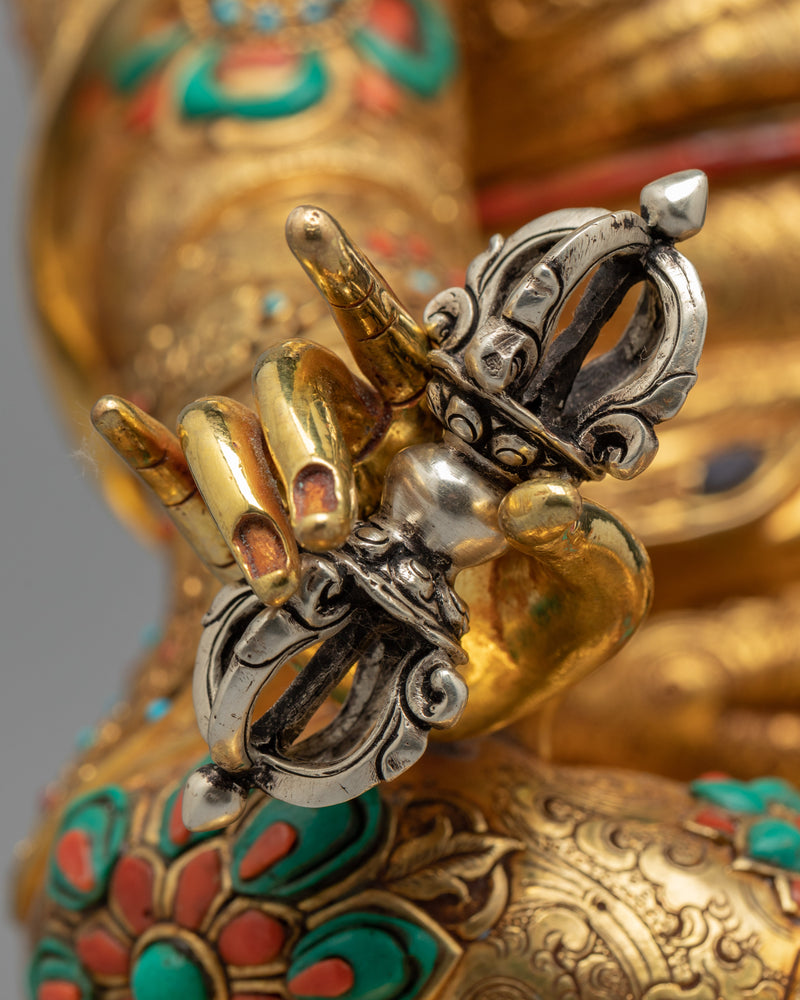 Lotus Born Master Guru Rinpoche Gold Statue | Tibetan Master Padmasambhava Gold-Giled Artcraft