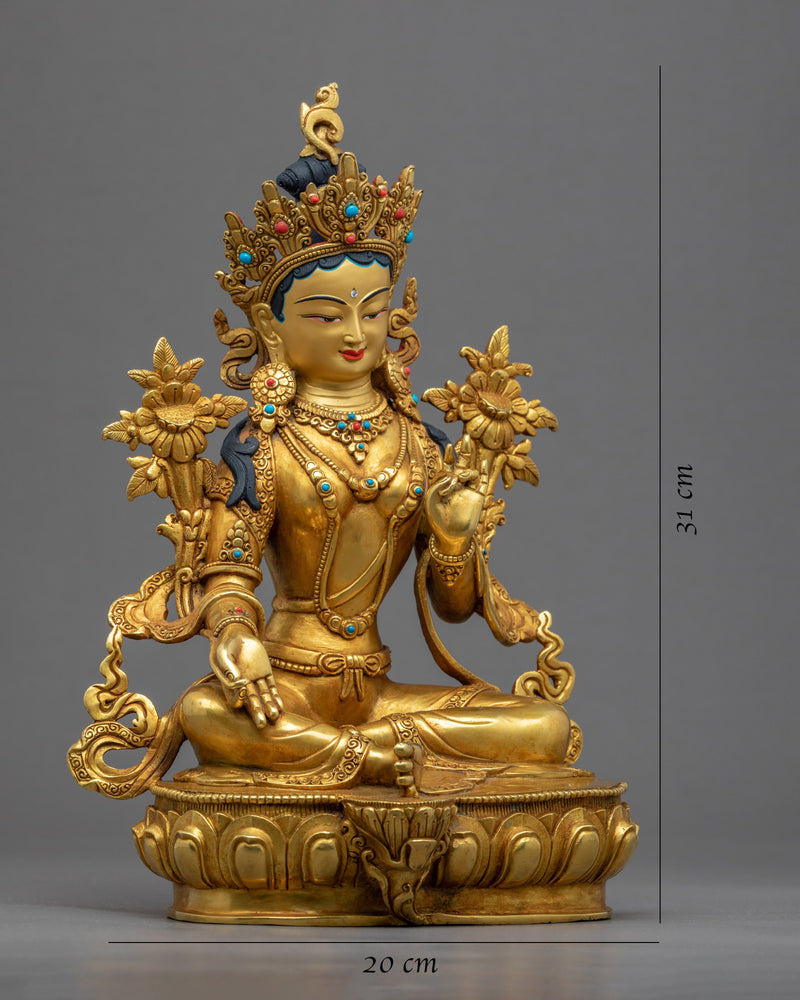 Green Tara Devi Buddha Sculpture | Traditional Tibetan Art Of Female Buddha