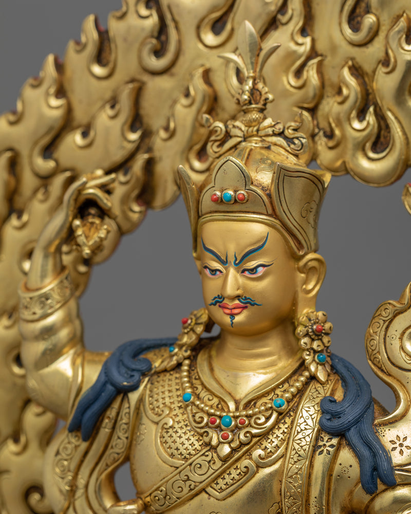 Guru Rinpoche Empowerment Statue | Gold Gilded Lotus Born Master Sculpture