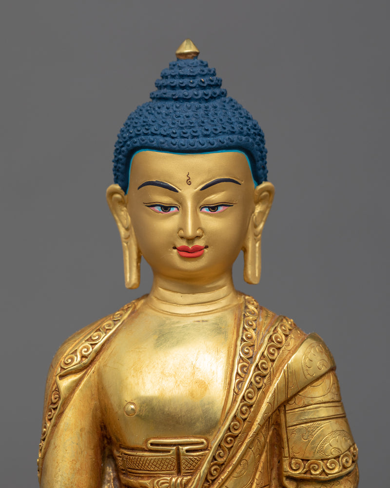 Gold Gilded Shakyamuni Buddha Face Statue | Traditionally Carved Gautam Buddha Figurine