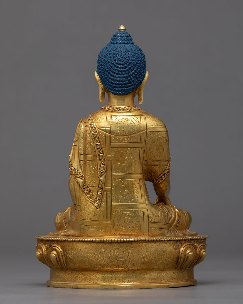 Gold Gilded Shakyamuni Buddha Face Statue | Traditionally Carved Gautam Buddha Figurine