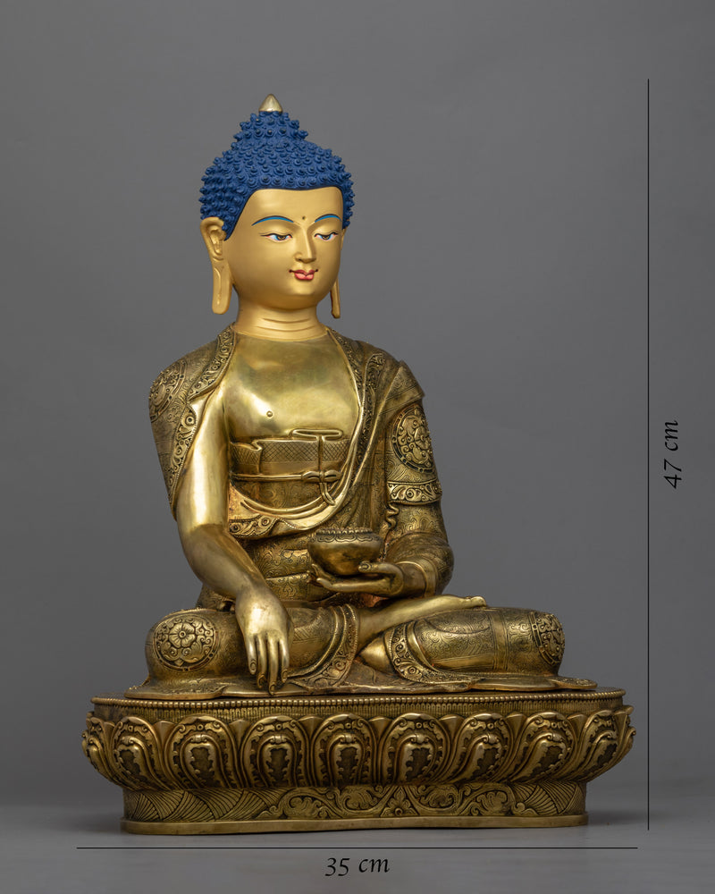 Shakyamuni Buddha Aarti Statue | Gold-Plated Himalayan Artwork