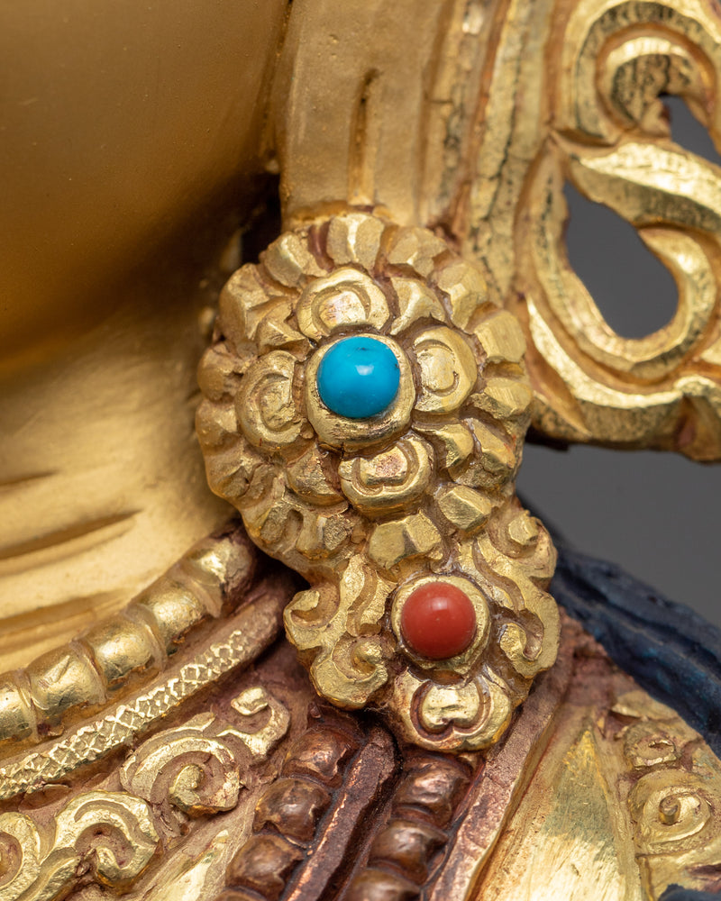 Tibetan Ksitigarbha Gold Statue | Himalayan Bodhisattva Art With Hand-Carvings